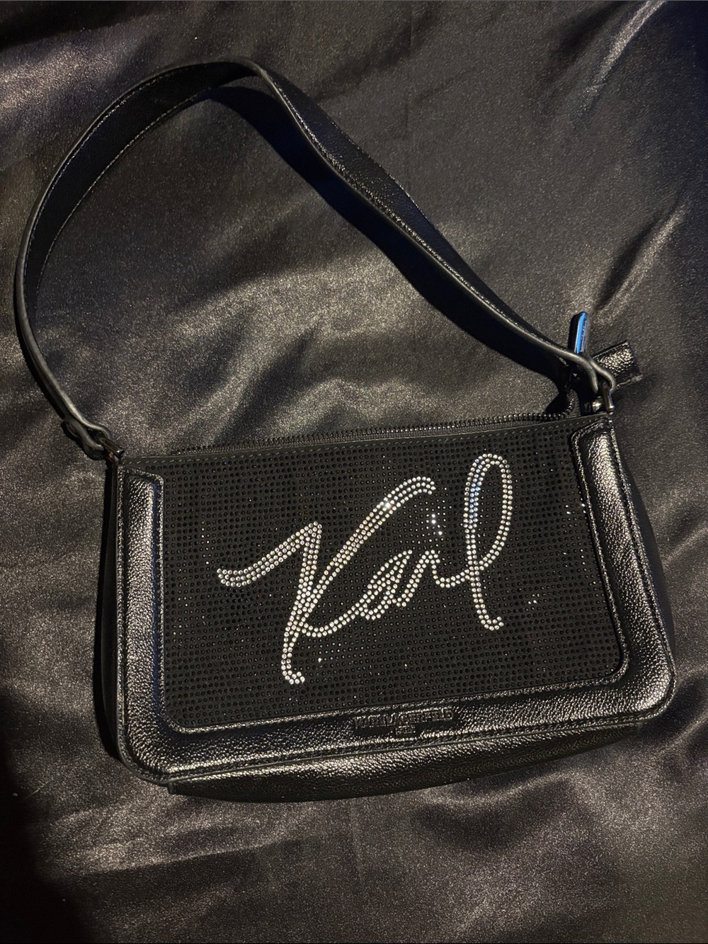 Karl Lagerfeld Black Crystal 'Karl' Script Shoulder Bag